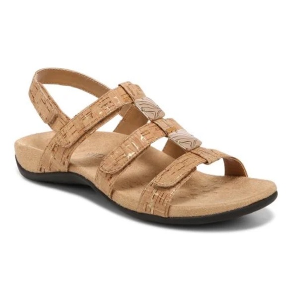 Vionic Amber Adjustable Sandal with Arch Support in Gold Cork - Picture 1 of 10